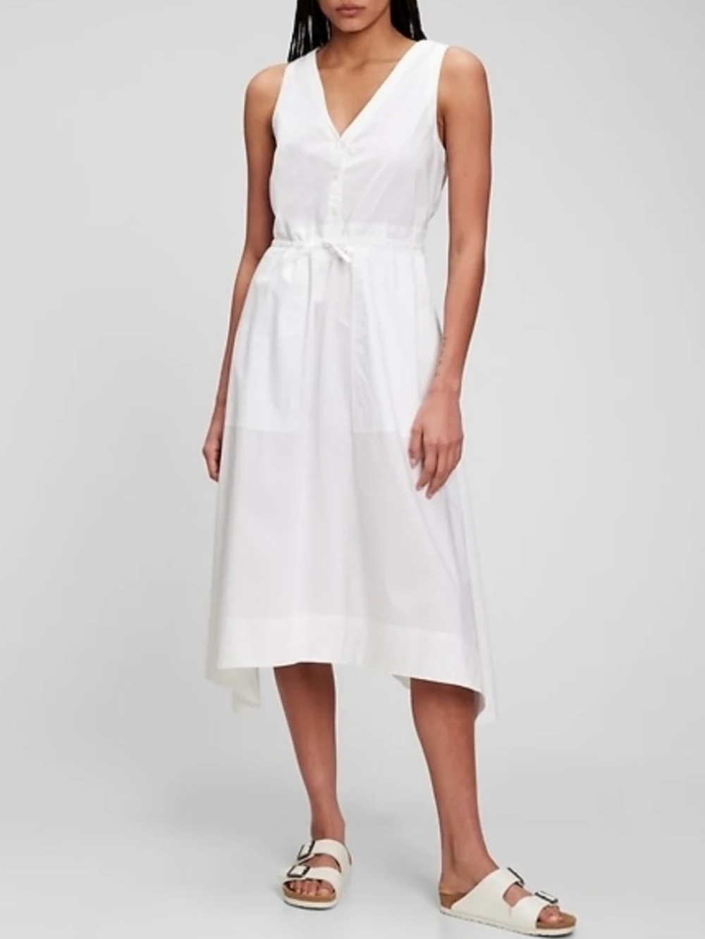 NWT Gap White 100% Cotton Tie-Waist Handkerchief Hem Midi Dress XS Summer Boho